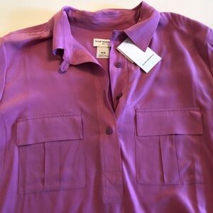 NWT Club Monaco Silk Shirt with flap pockets & half button down